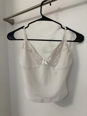 White Fox Boutique Cream Lace Trim Cami Top